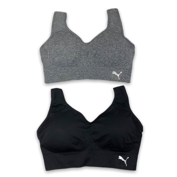 🆕 Puma | 2 Pack Convertible Seamless Sports Bras Grey & Black Size Medium - Picture 2 of 10